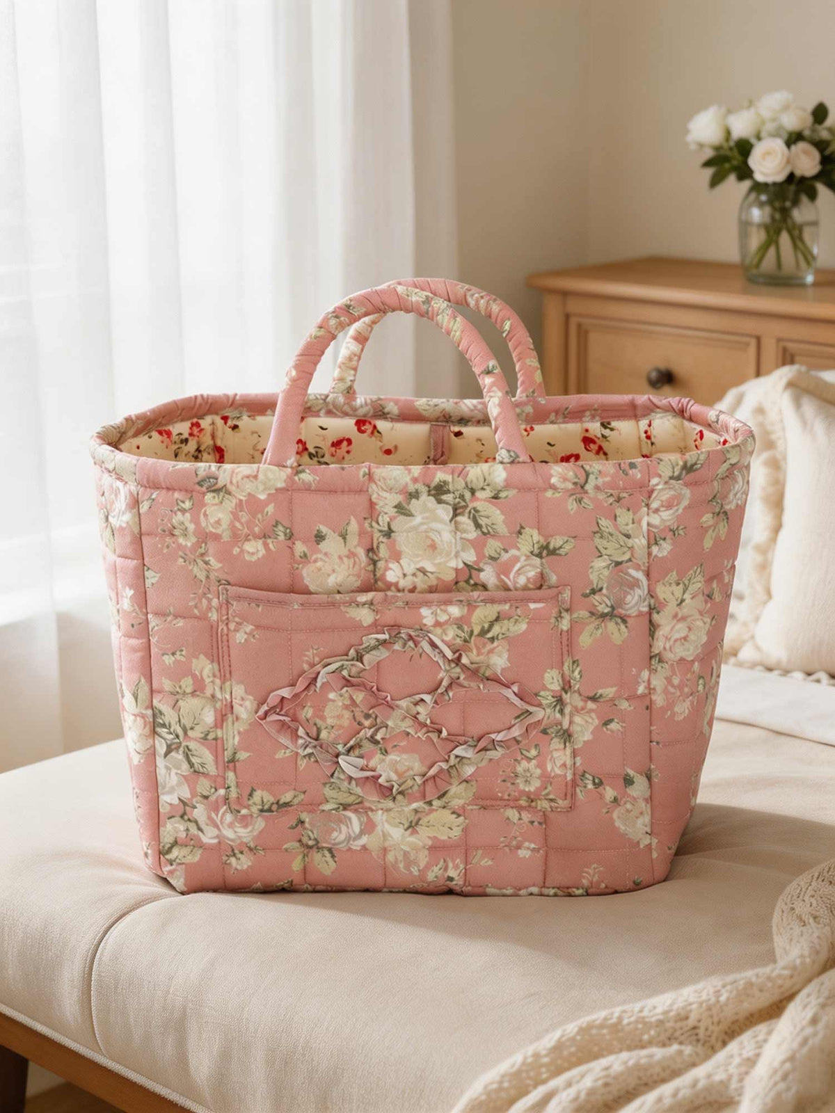 Retro Floral Multi Pocket Laundry Basket