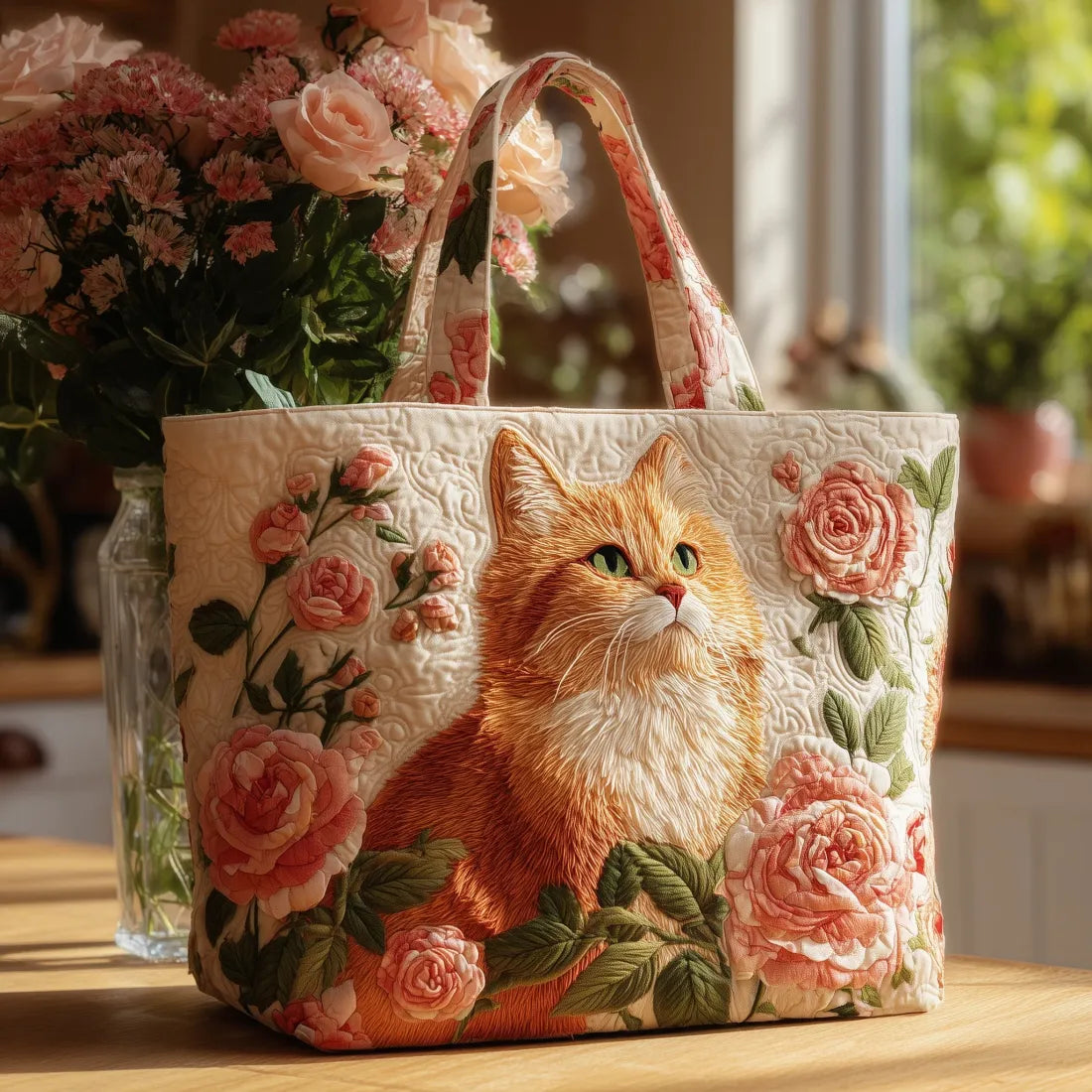 Ambachtelijke Tas - Rosse Kat met Rozen