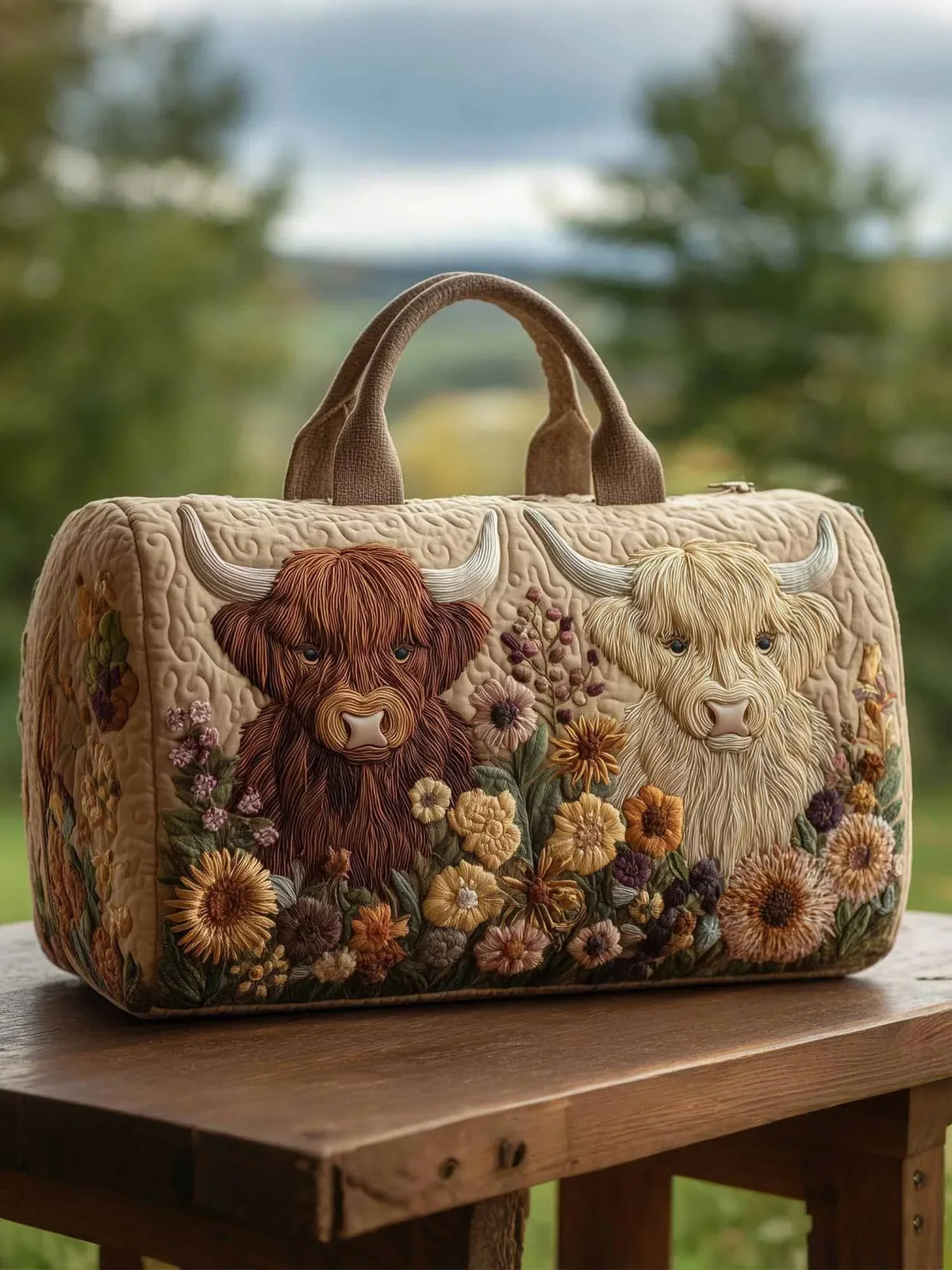 Highland Cow Quilted Duffle Bag