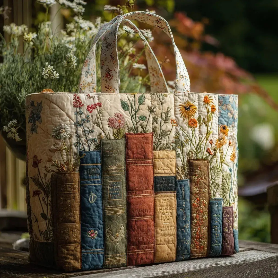 Gewatteerde Ambachtelijke Tas - Boeken en Bloemen
