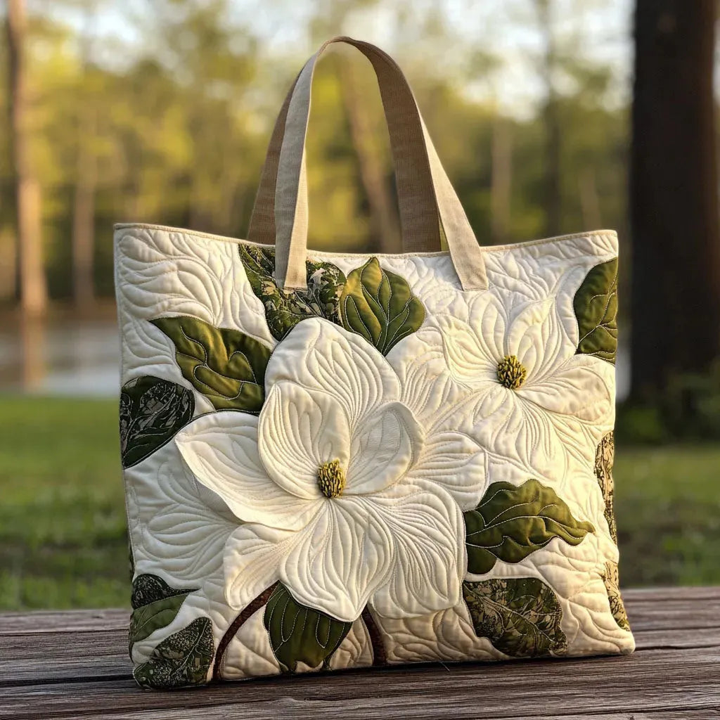 Gewatteerde Ambachtelijke Tas - Elegante Witte Lelies