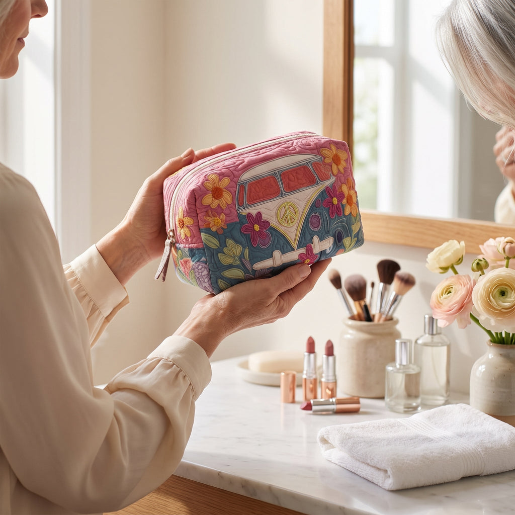 Retro Bloom Journey Quilted Makeup Bag