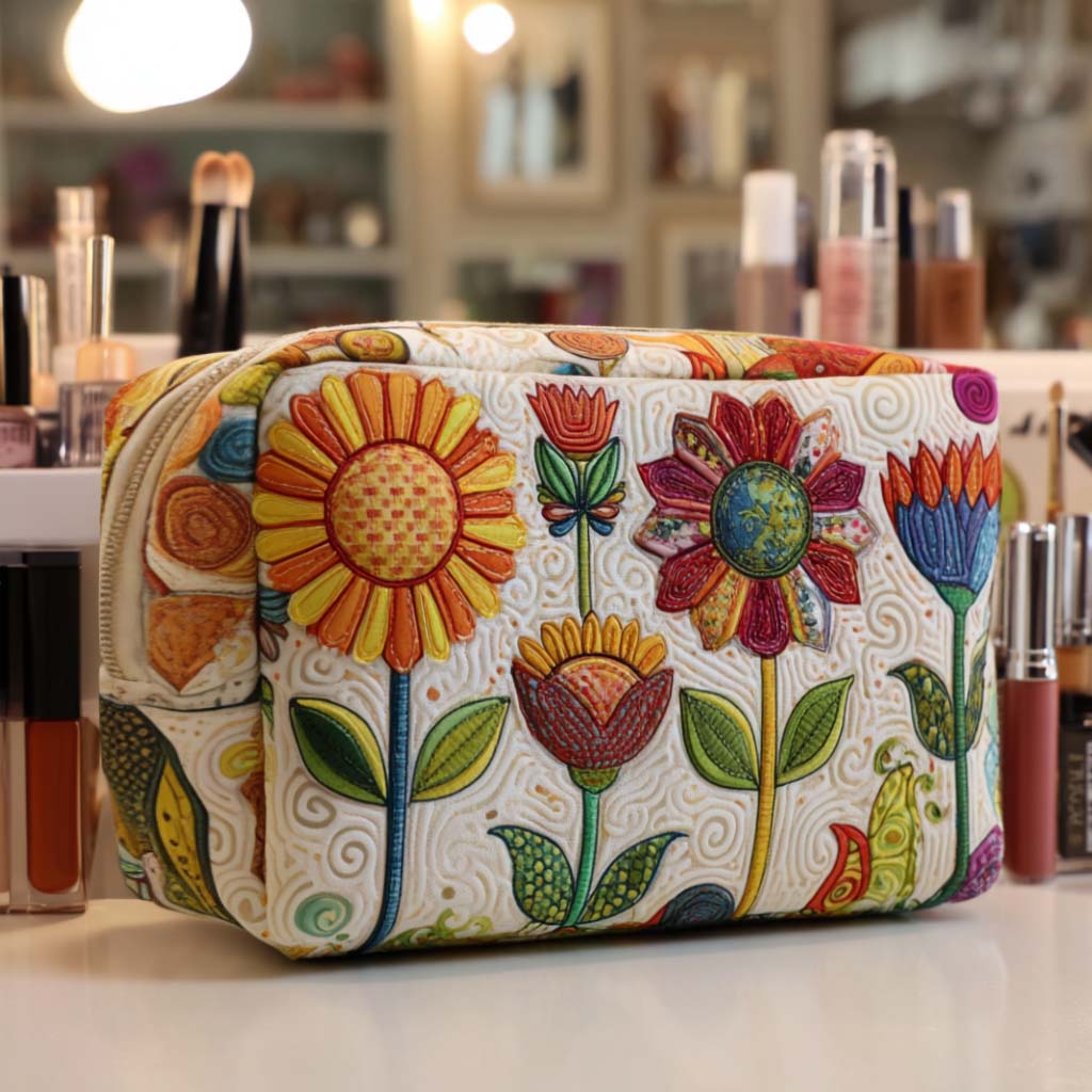 Happy Bloom Quilted Makeup Bag