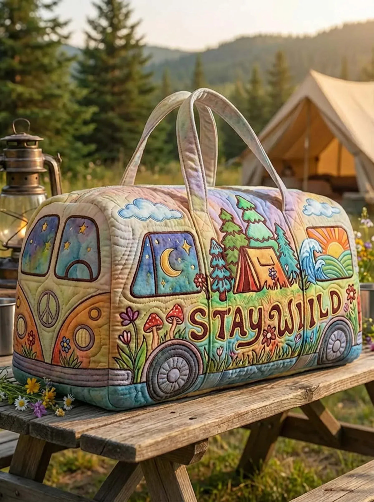 Hippie Style STAY WILD Quilted Travel Bag