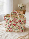 Quilted Floral Storage Carry Laundry Basket