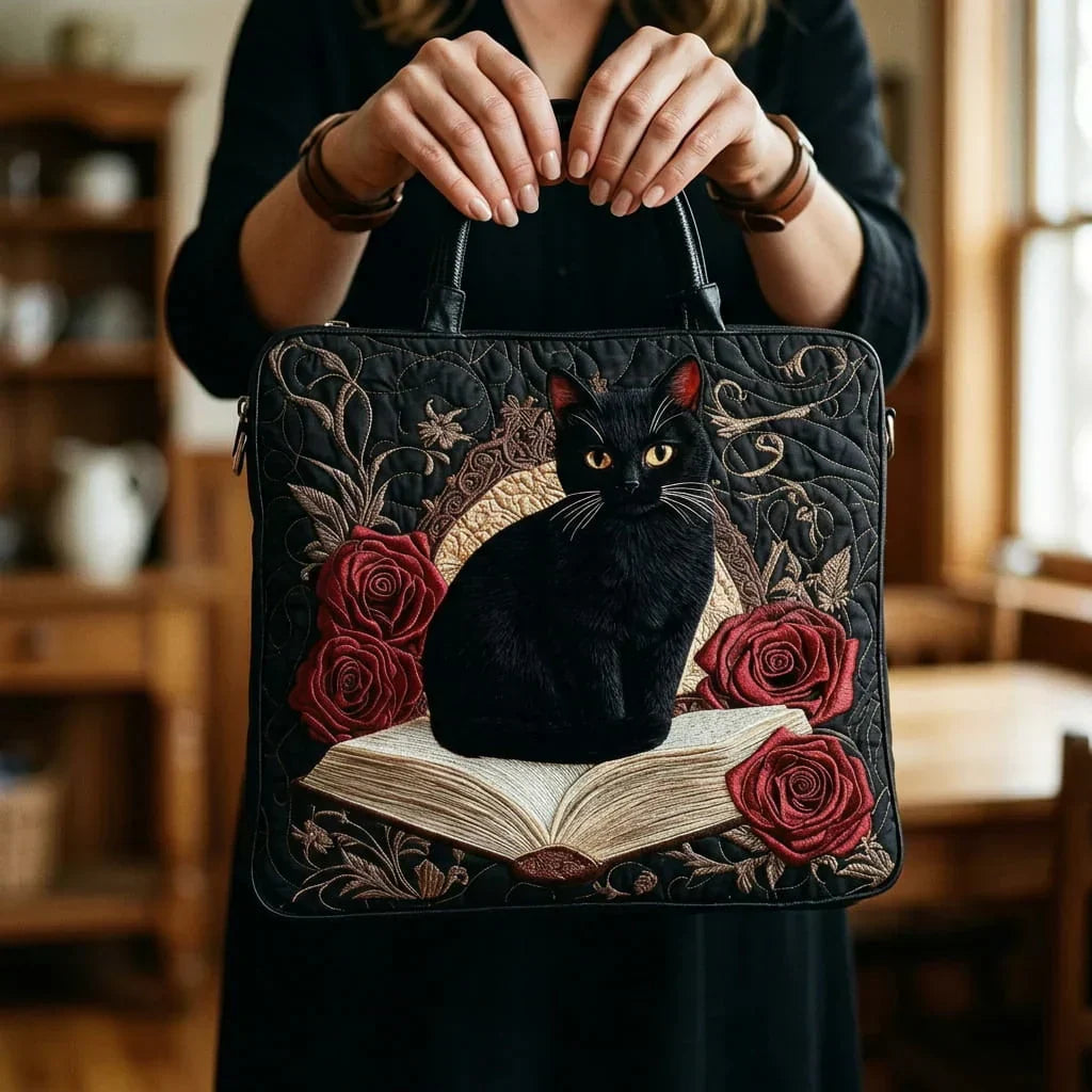 Gewatteerde Ambachtelijke Tas - Zwarte Kat op Boeken