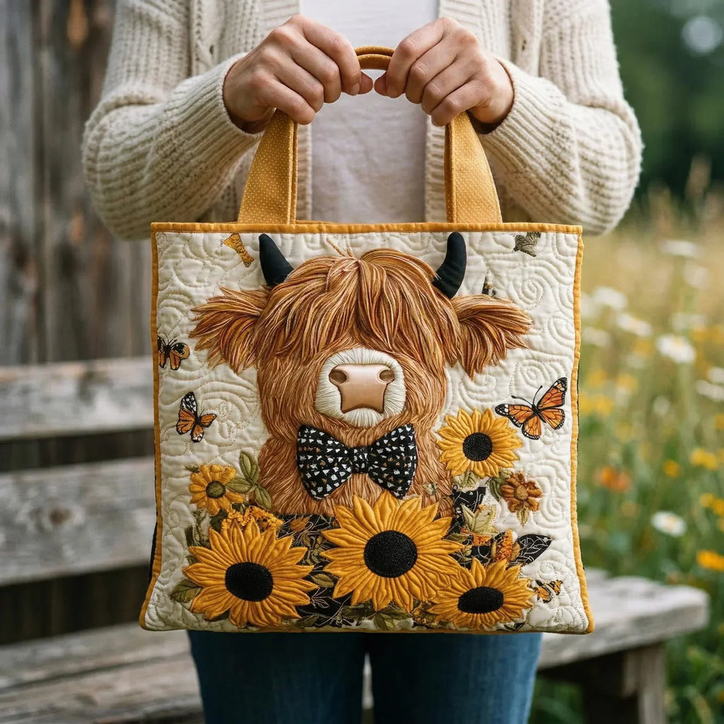 Gewatteerde Tas - Highland Koe met Zonnebloemen